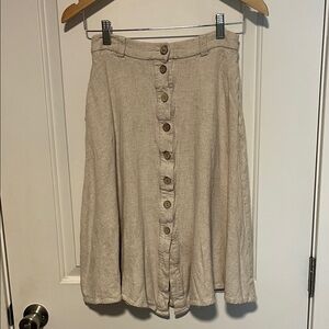 Frank & Oak Linen Blend Button-Front Midi Skirt in Sand